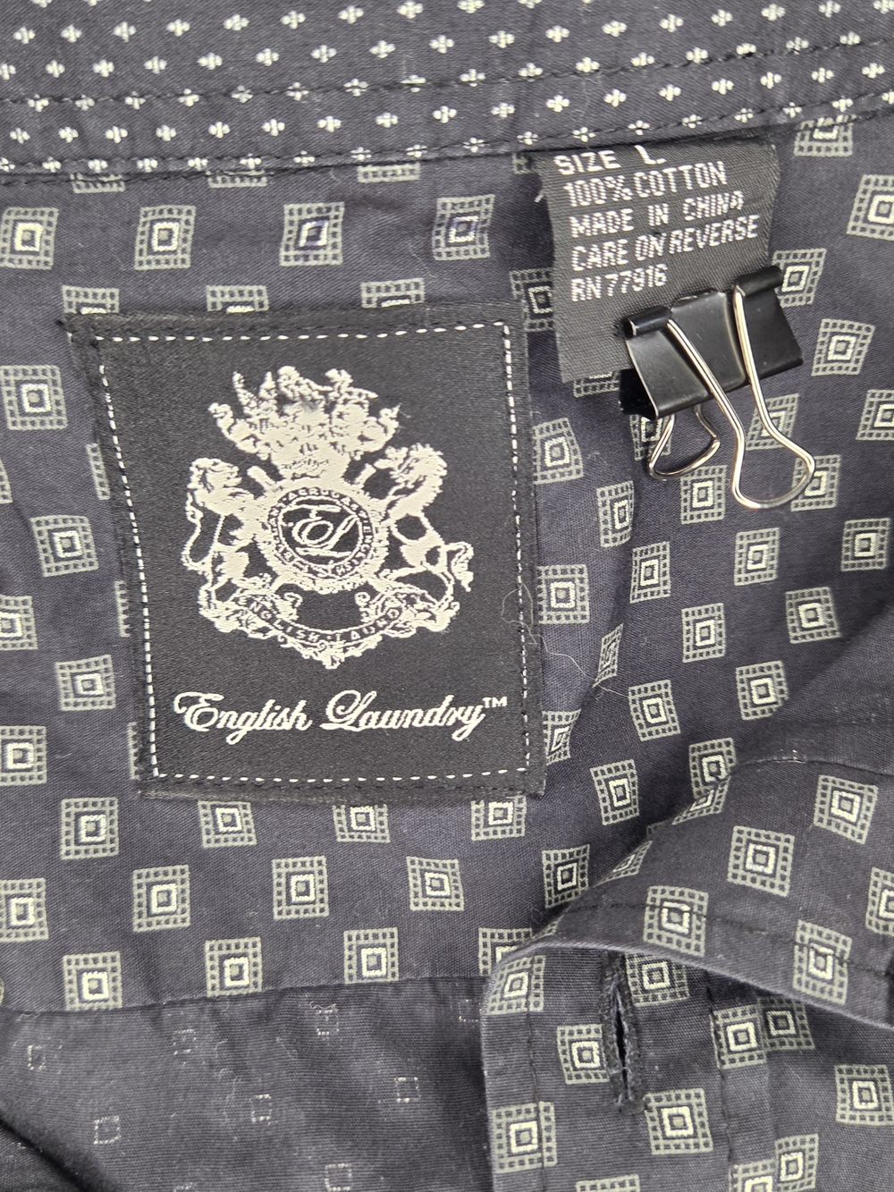 English Laundry Size L Men’s Black Geo Print Button-Up Shirt - Picture 6 of 10